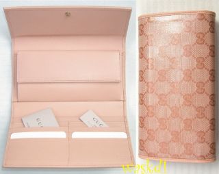 GUCCI pink Crystal JOY GG canvas & LEATHER trim Checkbook Wallet NIB 