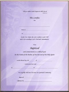 Adult BAPTISM Certificate His Sacrifice Blank NF