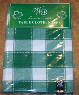 St Patricks Day Tablecloth Green White Plaid 60x84 or 60x102 U Pick 