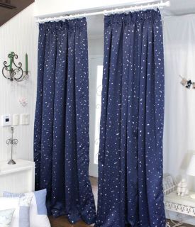 Silver Star Patterned Blackout Curtains Panel 106W X 70L Pair ( 2 