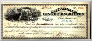 Check Bank of Binghamton Assegno 1910 Nice Vignette