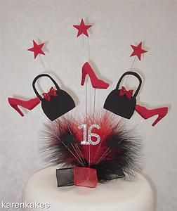Handbag Shoes Birthday Cake Topper Black RED13TH 18th 21st 30th 40th 
