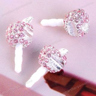 5mm Pink Crystal Bite Apple Earphone Ear Cap Anti Dust Plug for 