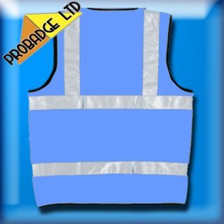   Vis Hi Viz High Visibility Safety Vest Waistcoat Sky Blue M 3XL