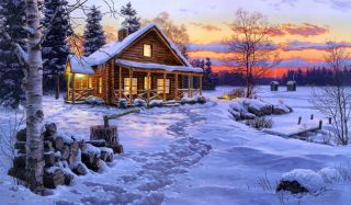 Darrell Bush, Winter Bliss landscape oil painting prints on canvas 