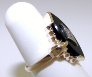 Vintage 1940s 10KT Yellow Gold Black Onyx Diamond Ring