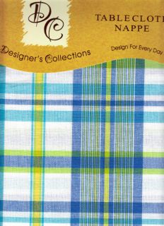   Teal Yellow Green White Plaid Cotton Fabric Tablecloth Table Cover New