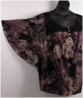Daniel Rainn Womens Floral Crochet Lace Trim Tunic 3X Angel Sleeve 