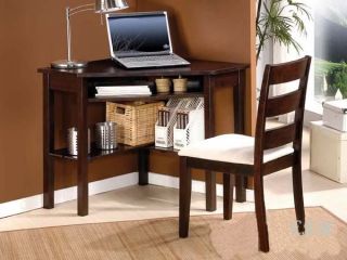 2pc Antiqued Black Wood Corner Home Office Desk Chair