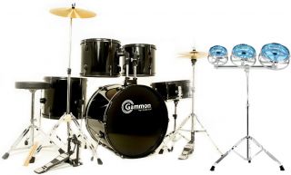 New Full Size Complete Black Drum Set with Roto Toms
