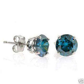 14k WG Hand Made Blue Diamond Stud Earrings SI2 1 50ct