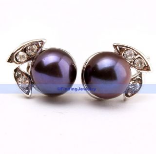   Black Pearl Stud Earrings W/Swarovski Crystal  LOW PRICE HIGH QUALITY