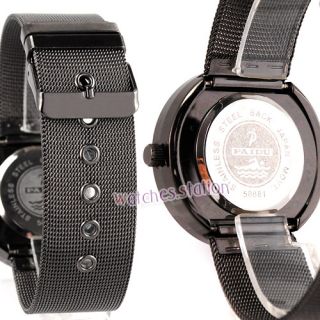   Women Pink Dial Black Steel Band Quartz Wrist Watch Gift New