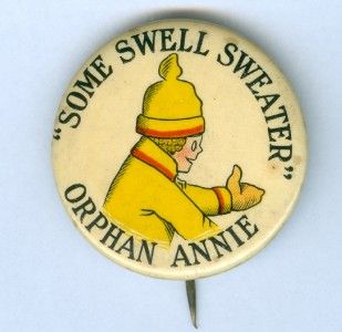Little Orphan Annie Sweaters Advertising Pinback Button Early 1930s 