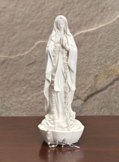 Blessed Virgin Mary Madonna Rosary Holder Catholic Figurine White 