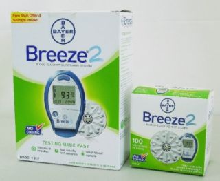   Bayer Breeze 2 Blood Glucose Diabetic Test Strips Meter 10 2012