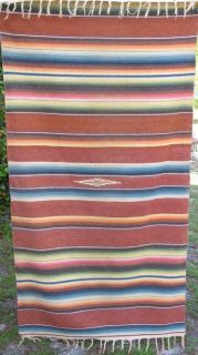 Vintage 1940s Mexican Saltillo Rug Blanket Serape Wool