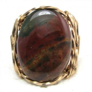 Ancient Bloodstone Heliotrope Cabochon Ring 14k Yellow Rolled Gold 