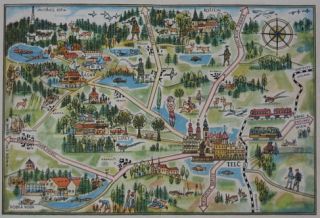 1966 pictorial map telč moravia czech republic handsome fold out 