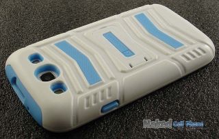 White Blue Tri Shield Hard Case Screen Saver Stand for Samsung Galaxy 