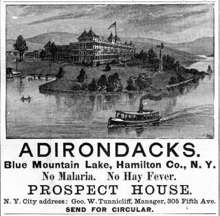 ADIRONDACKS PROSPECT HOUSE, BLUE MOUNTAIN LAKE NEW YORK, NO MALARIA OR 