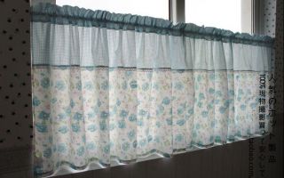    vintage Blue floral and blue gingham with Lace valance Cafe Curtain