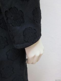 BLUMARINE Black Floral Applique Embroidered Button Front Long Coat Sz 