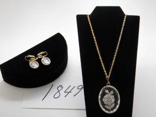 Vintage Jewelry Set of 2 Necklace Earrings Rose 1849