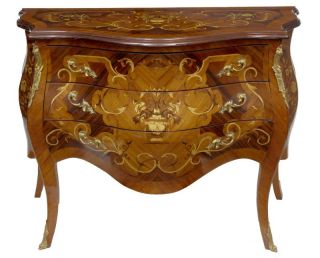 Pair Louis XV Bombe Commodes Inlay Chest Drawers French Furniture