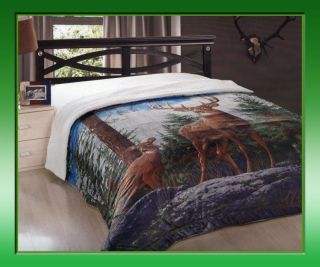   Life Forest Deer Soft and Warm Borrego Blanket Throw Queen Size