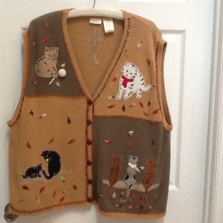 Bobbie Brooks Cat Lover 3X Sweater Vest Kitten Top Ladies 26 28 