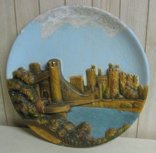 Collectible w H Bossons Handpainted Conway Castle Bridge Wall Hanging 
