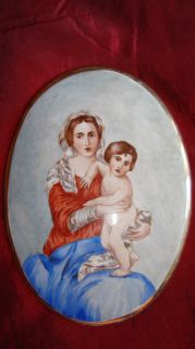 Vecchia Miniatura Disegno Della Madonna Col Bambino Gesu Su 