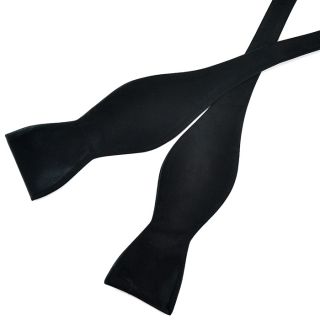   Silk Luxury Design Black Clip on Bowties Mens Self Bow Tie 024