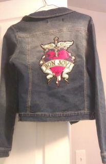 Bon Jovi Ladies Denim Jacket w EMBRODIERED Heart Dagger Small Medium 