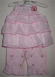   Shirt Pants Set 3 6 MO Pink Ruffles Layette Bonet Hat Cotton