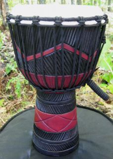16x9 Carved Zig Zag Style Djembe Bongo Hand Drum