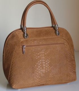 NWT Genuine brown suede embossed&snake leather handbag tote strap made 