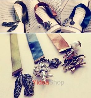   Vintage Retro Classic Style Leave Feather Ribbon Bookmarks