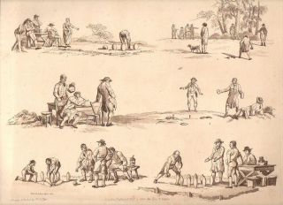 1824 Antique Print of Bowls Lawn Bowling from Pynes Microcosm