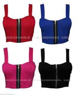 New Womens Padded Zip Front Bralet Ladies Strappy Top in 4 Colours 8 