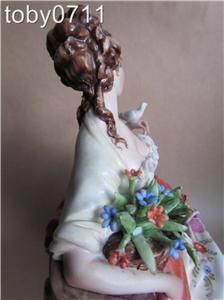 Capodimonte Figure of A Lady with Basket of Flowers and Birds Cappe 