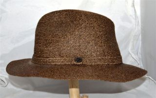 Borsalino Italy Light Brown Panama Tightly Woven Straw Hat Sz 7 5 Mint 