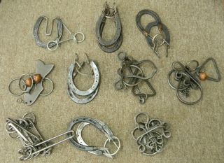   10 Vintage Hot Forged Horse Shoe w Ring Puzzle Brain Teaser PP