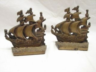 Nautical Brass Vintage Galleon Bookends Sailing SHIP