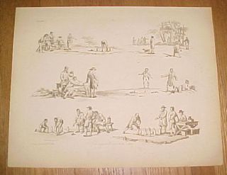 1824 Antique Print of Bowls Lawn Bowling from Pynes Microcosm