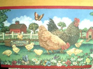   Country Farm Scene Border with Chickens and Red Accents by Brewster