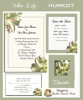 white tiger lily wedding invitation kit printable and editable on cd