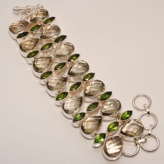 Unique Green Amethyst Peridot 925 Silver Bracelet 7 8