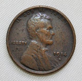 1914 D RARE Key Date Lincoln Cent Fine Condition